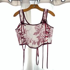 Floral Lace-Up Corset Top